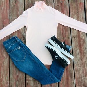 HOLLISTER Mock Neck Cabbage Trim Pink Long Sleeve